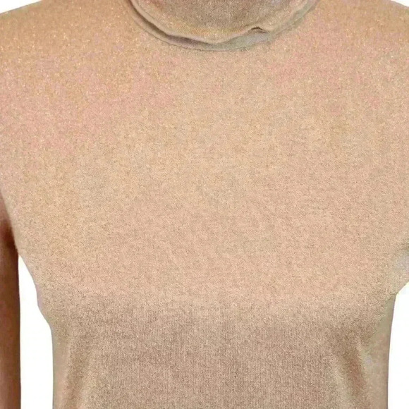 J.Crew Sparkle Pink Rose Gold Turtleneck w/ Lettuce Edge Cuffs & Trim Size Small - Picture 7 of 9